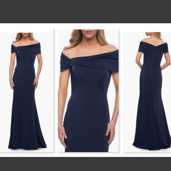 La Femme Dresses & Skirts - NEW La Femme Off the Shoulder Gown Navy Size 12